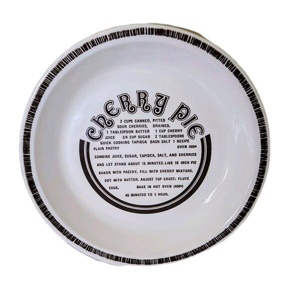 Vintage Cherry Pie Recipe Plate USA 10” Stoneware Pie Dish Mid Century - Picture 1 of 5